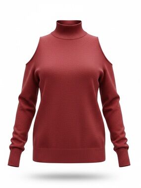 Women's halogen Red Turtleneck cold shoulder Sweater